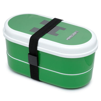 minecraft creeper stacked bento lunch box with elastic strap and cutlery included