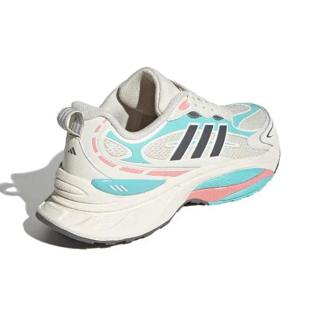 Adidas MTS Pro running shoe, heel and side view with teal and pink details