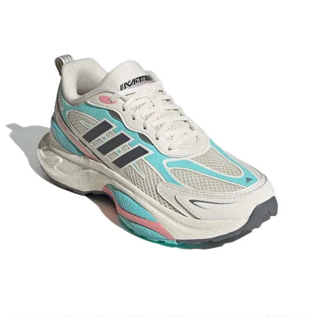 Adidas MTS Pro running shoe, white upper with teal stripes and lace-up closure