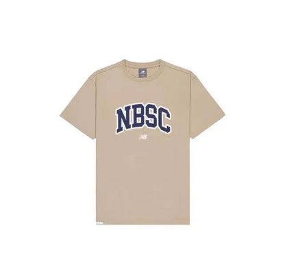 New Balance NBSC T-shirt, tan with blue varsity NBSC logo