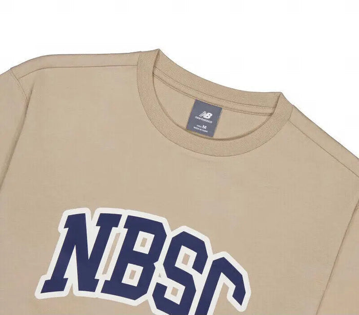 New Balance NBSC T-shirt neckline and chest print, tan with blue NBSC logo