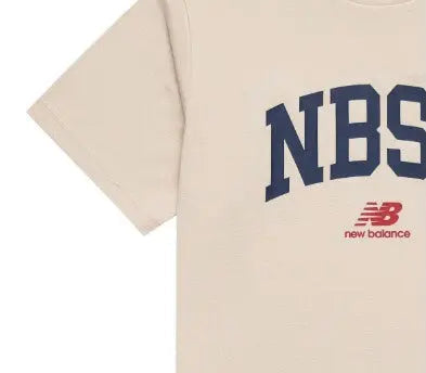 Cream NBSC logo T-shirt, close-up