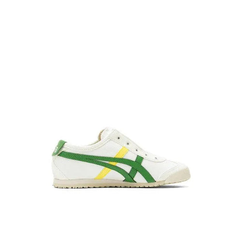 Onitsuka Tiger Mexico 66 slip-on shoe, white upper with green stripes and yellow accent