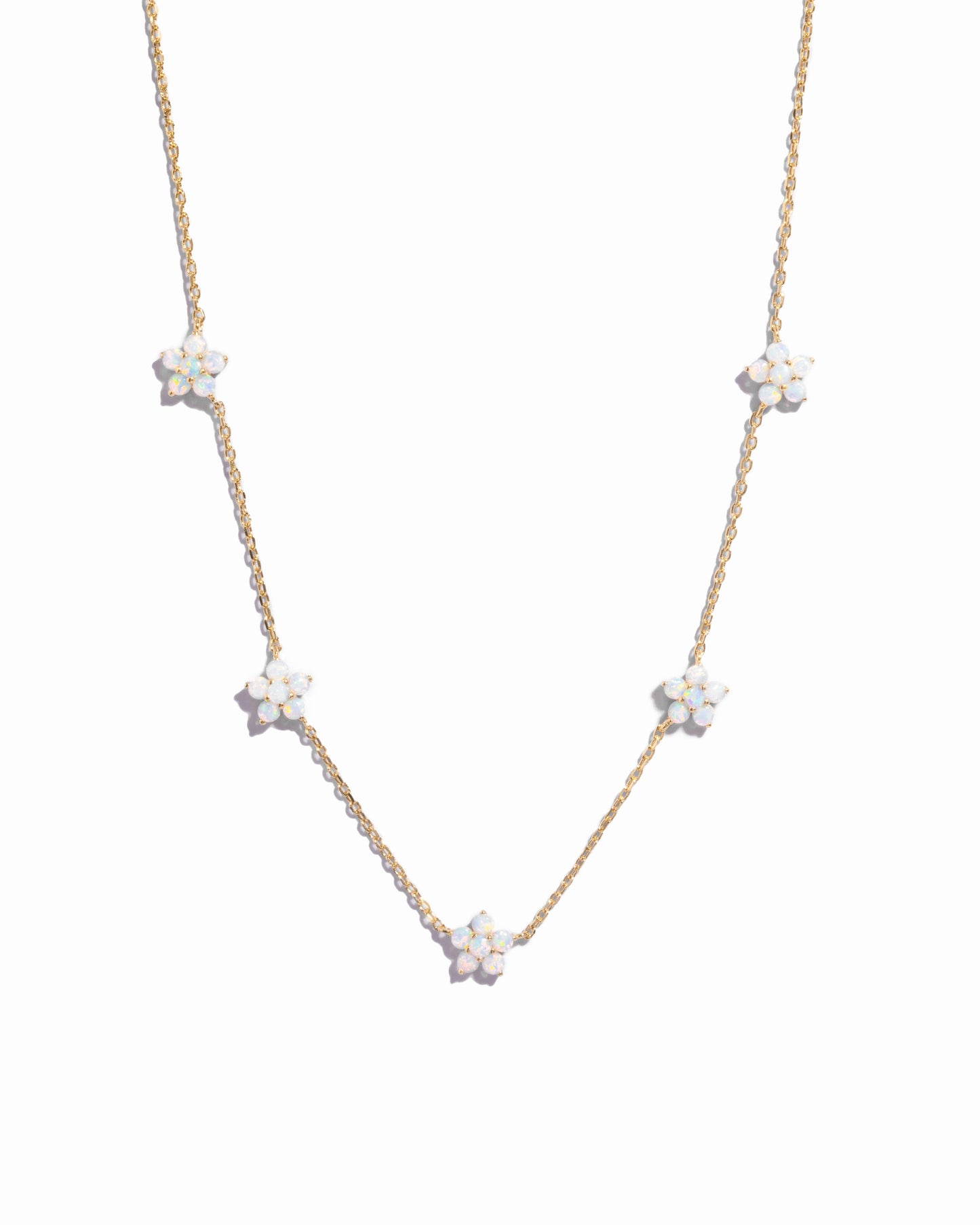 Opal Flower Charm Necklace