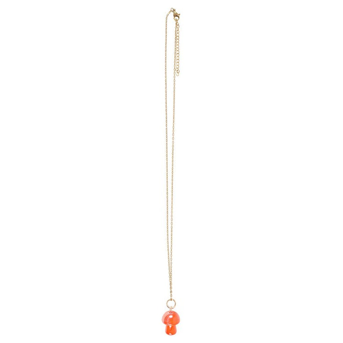 full view of orange mushroom aura necklace showing chain and pendant