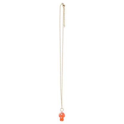 full view of orange mushroom aura necklace showing chain and pendant