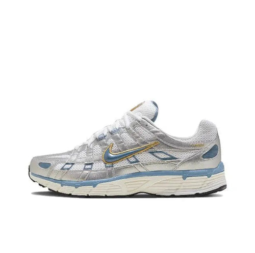 Nike P-6000 Premium sneakers, white with blue panels and gold Swoosh