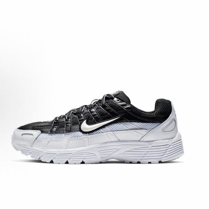 Black and white Nike P-6000 Premium sneakers with swoosh and lace-up front