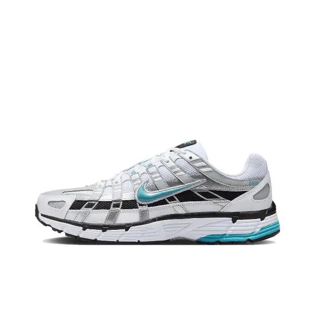 White Nike P-6000 sneaker with teal accents and black detailing