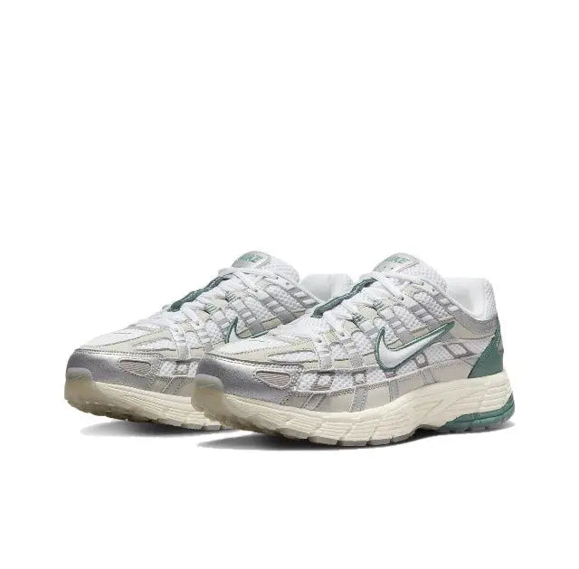 P-6000 Premium sneakers, light bone upper with green Swoosh and off-white midsole