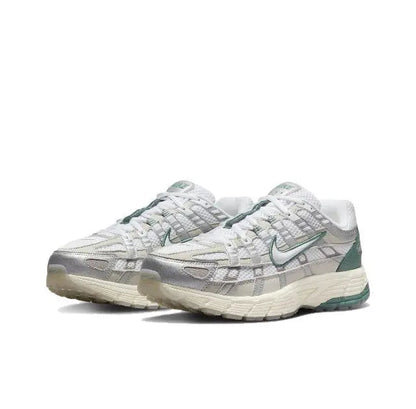 P-6000 Premium sneakers, light bone upper with green Swoosh and off-white midsole
