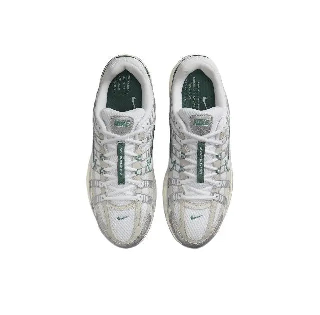 P-6000 Premium sneakers, white laces and green logo on tongue, mesh uppers