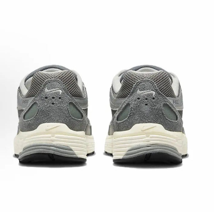 P-6000 Premium sneakers rear view, gray mesh panels with cream midsole