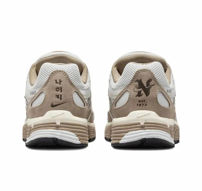 P-6000 premium sneaker heels, light cream uppers with brown logo details