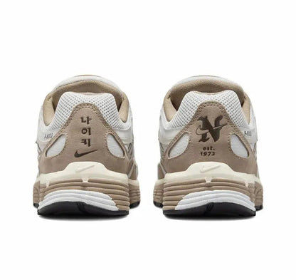 P-6000 premium sneaker heels, light cream uppers with brown logo details