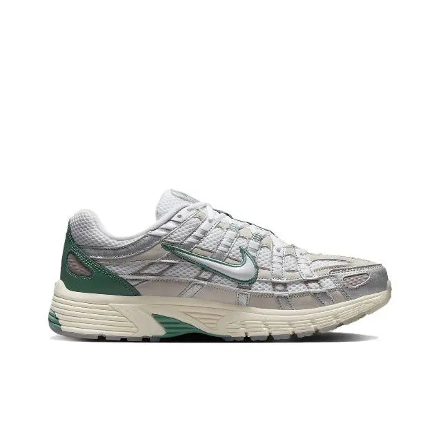 P-6000 Premium sneakers, light bone with green heel panel and textured midfoot straps