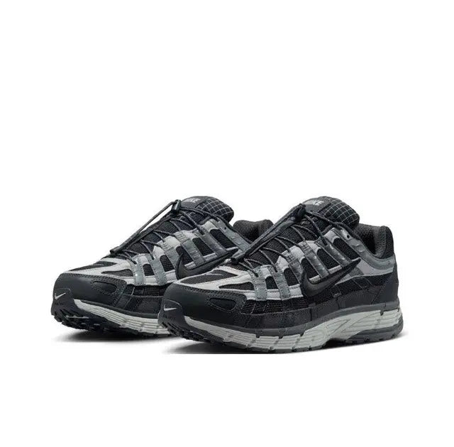 P-6000 Premium sneakers, dark gray with light gray stripes and black mesh upper