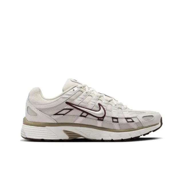 Nike P-6000 Premium sneakers, side view, light bone with swoosh and grid panels