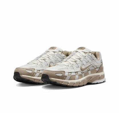 P-6000 premium sneaker, light cream upper with brown paneling, front side view