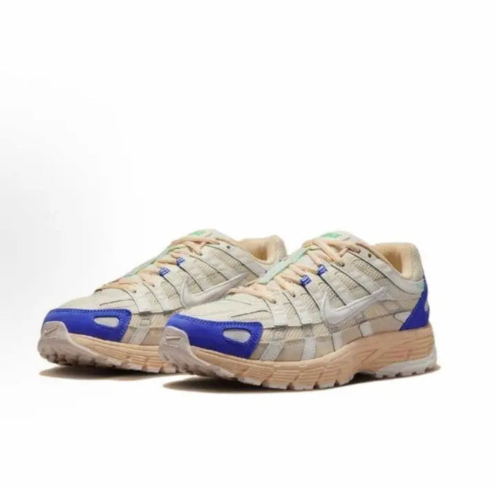 Nike P-6000 Premium sneakers, beige with blue heel pods and tan midsole