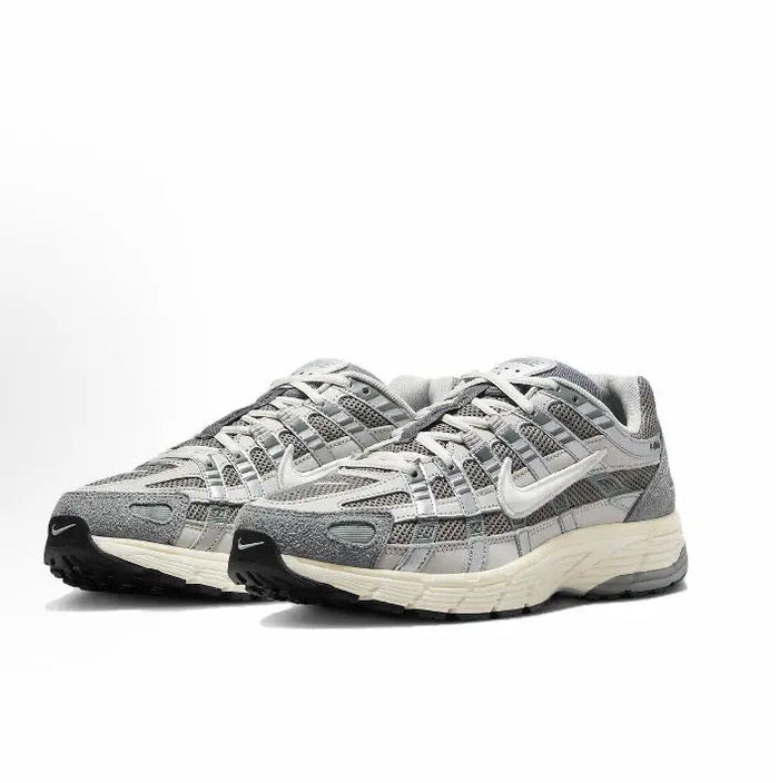P-6000 Premium sneakers front side view in gray with white laces and cream sole