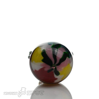 Close-up of colorful glass details on Pobz Multi Color Spoon Handpipe