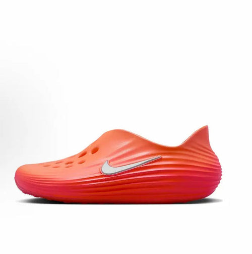 Nike ReactX Rejuven8 orange slip-on clogs with perforated upper and swoosh