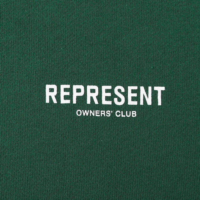 Green knit fabric with "REPRESENT" and "OWNERS' CLUB" printed text