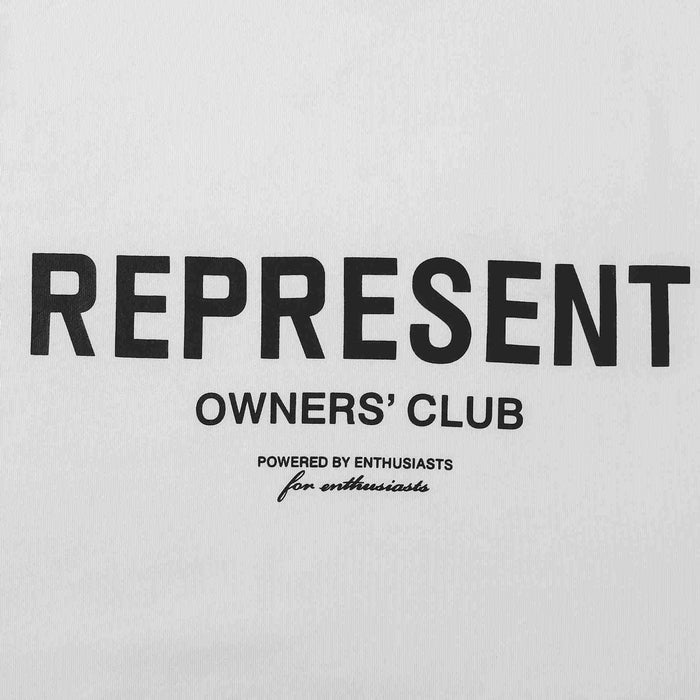 White hoodie with large 'REPRESENT' Owners' Club logo text print