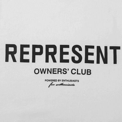 White hoodie with large 'REPRESENT' Owners' Club logo text print