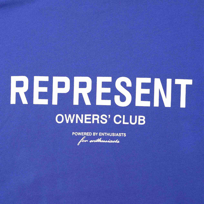 Blue hoodie with large 'REPRESENT' and 'OWNERS' club text print