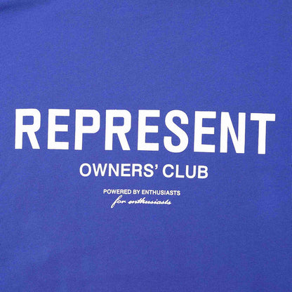 Blue hoodie with large 'REPRESENT' and 'OWNERS' club text print