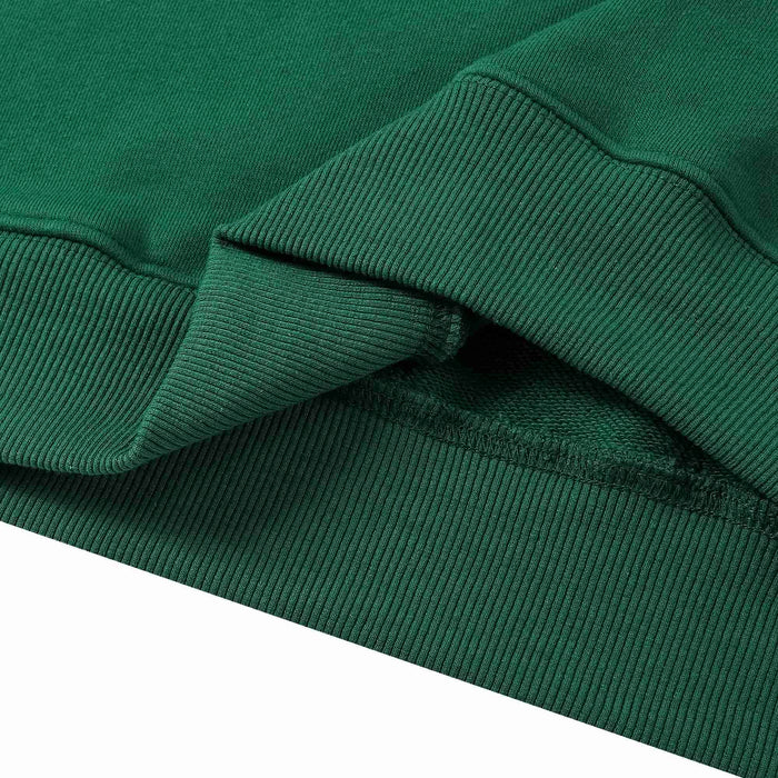 Green hoodie ribbed cuff and hem seam detail