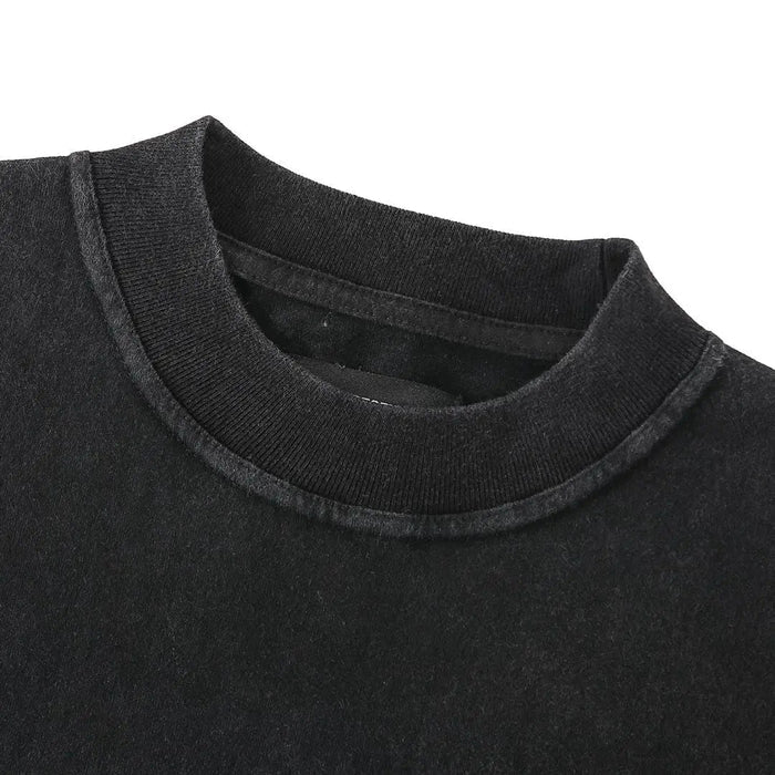 Black crewneck T-shirt with ribbed collar detail