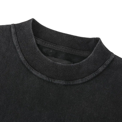 Black crewneck T-shirt with ribbed collar detail