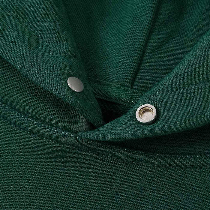 Green hoodie hood with drawstring and metal eyelets