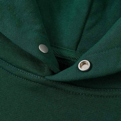 Green hoodie hood with drawstring and metal eyelets