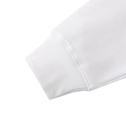 White hoodie sleeve cuff with ribbed knit hem
