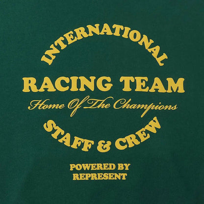 Green hoodie back graphic: International Racing Team staff & crew