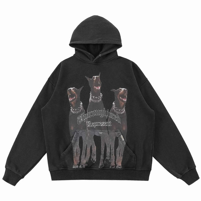 Represent Thoroughbred black graphic hoodie with dog print on front