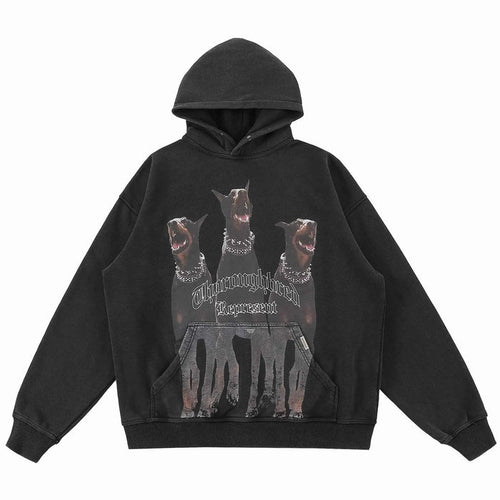 Represent Thoroughbred black graphic hoodie with dog print on front