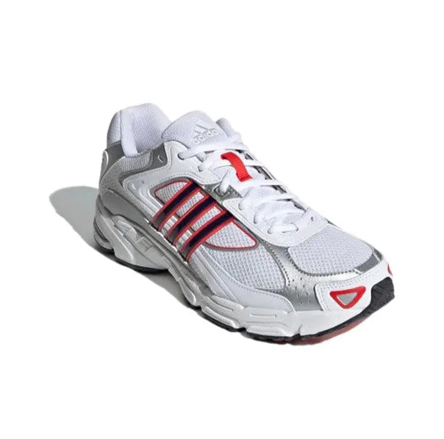 Adidas Response CL sneaker, white and gray with red center stripes and thick tread sole
