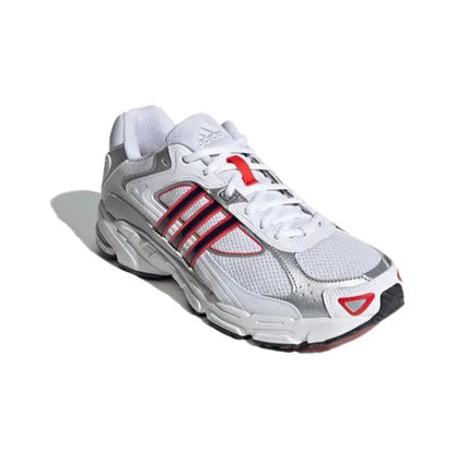 Adidas Response CL sneaker, white and gray with red center stripes and thick tread sole