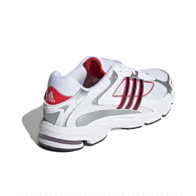 Adidas Response CL sneaker, white upper with red accents, padded heel, and side stripes
