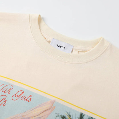 Beige T-shirt crew neck with RHUDE neck label