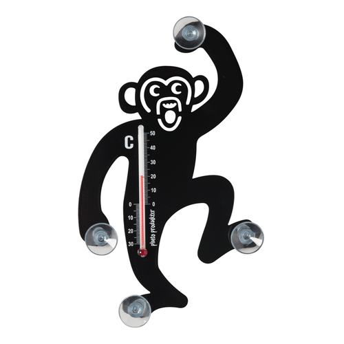 room & garden thermometer with cute monkey design mounted on window with suction cups