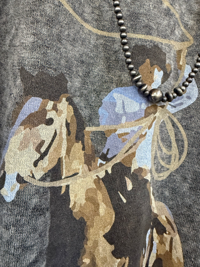 Mineral-washed graphic sleeveless vest in dark gray with western horse print