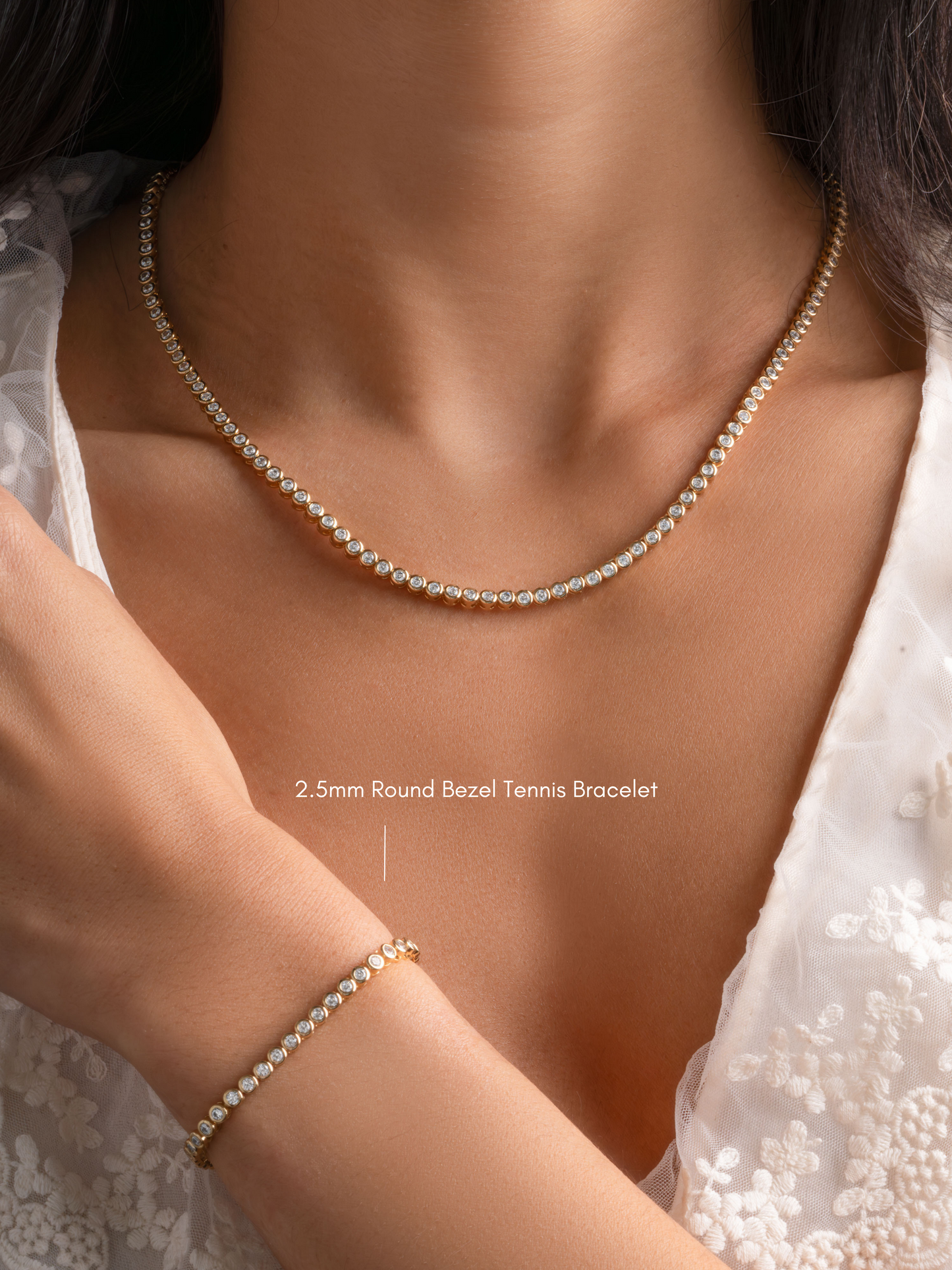 2.5mm Round Bezel Tennis Necklace