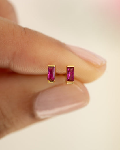 Ruby Baguette Stud Earrings