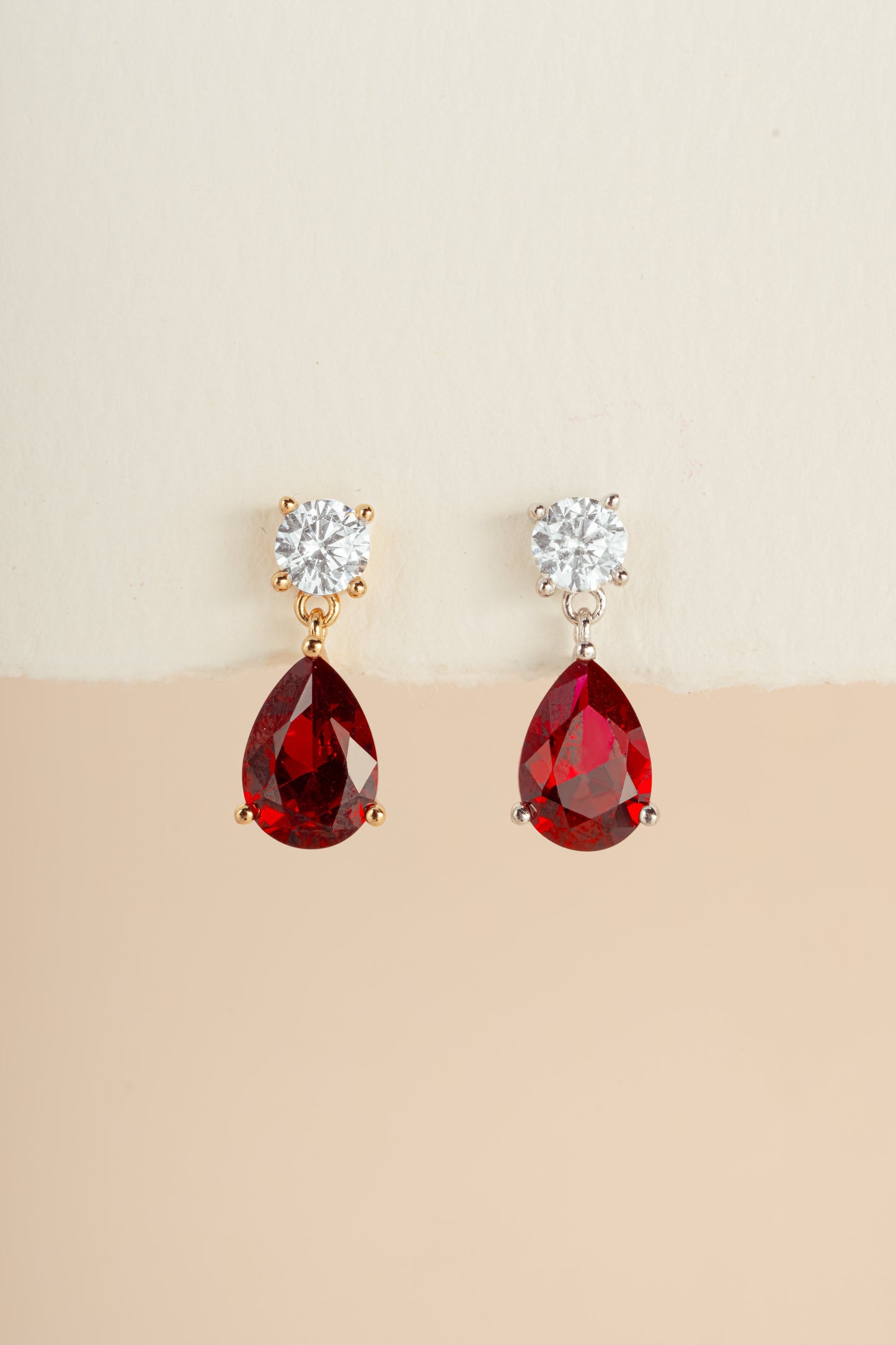 Camille Ruby Pear Drop Earrings